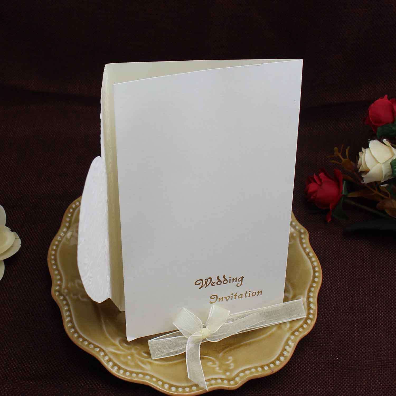 Cheap Invitation Card Foiling Wedding Invitation with Silk Bow Heart Shape